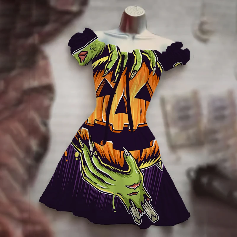 

2023Pumpkin Gothic Horror Ghost Halloween 3D Printing Costume Y2K Dress Summer Hot Selling Hawaiian Bohemian Dress Vestido Mujer