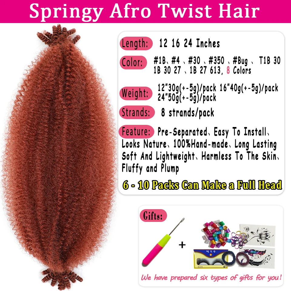 Marley Twist Braiding Hair Ginger Burgundy Ombre Brown Black Springy Afro Twist Hair PreFluffed Spring Twist Kinky Braiding Hair 2
