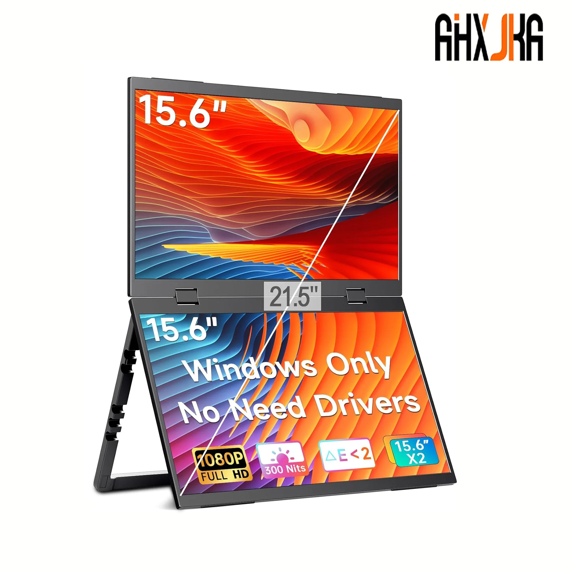 AHXJKA 15.6인치 듀얼 휴대용 모니터 72%sRGB FHD IPS 60HZ 타입-C 미니 HDMI 지원 노트북, 휴대폰, PS4/5, Xbox, Mac, PC, PS 스위치용