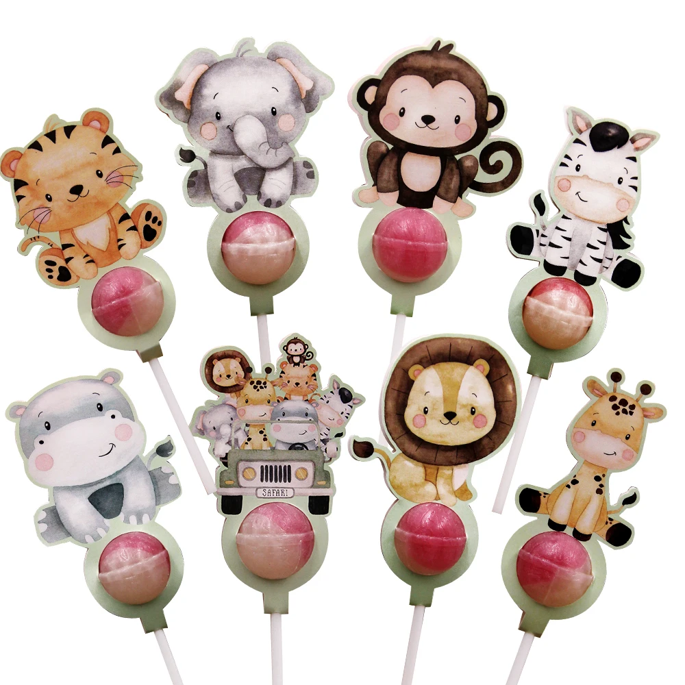 16 Pz/Lotto Simpatico Animale Selvatico Lecca-Lecca Carte Porta Caramelle Per Bambini Jungle Safari Festa Di Compleanno Caramelle Accessori Regalo For