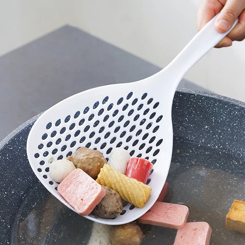 3pcs Strainer Scoop Drain Shovel Colander Slotted Pasta Spoon Plastic Skimmer Spoon with Handle Food for Kitchen Cooking