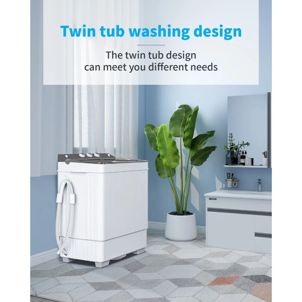 Portable Washing Machine Twin Tub with Built-in Drain Pump 26Lbs Semi-automatic Washer 3
