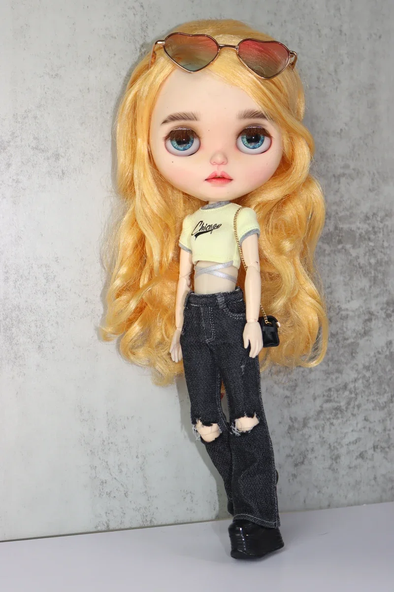 For Blythe Doll Clothes Jeans Pants for Ob24 Ob22 Azone Dolls Outfit Tight Shirt