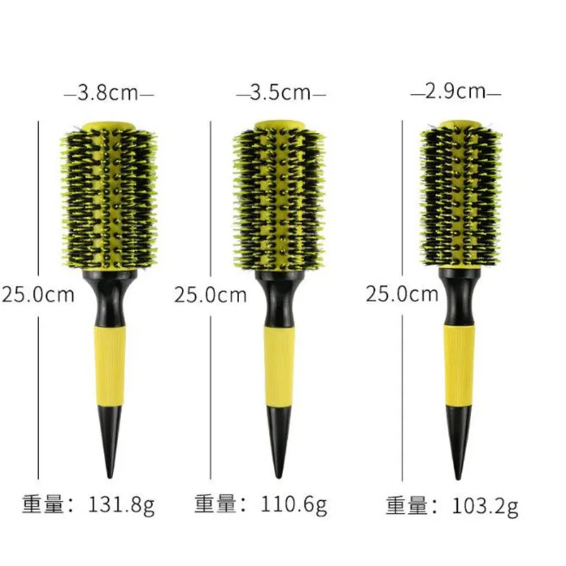 Professional 6pcs/set Yellow Boar Bristle Wooden Hair Comb Brush Nylon Round Hair Brush Salon Styling Tools Wholesale 5