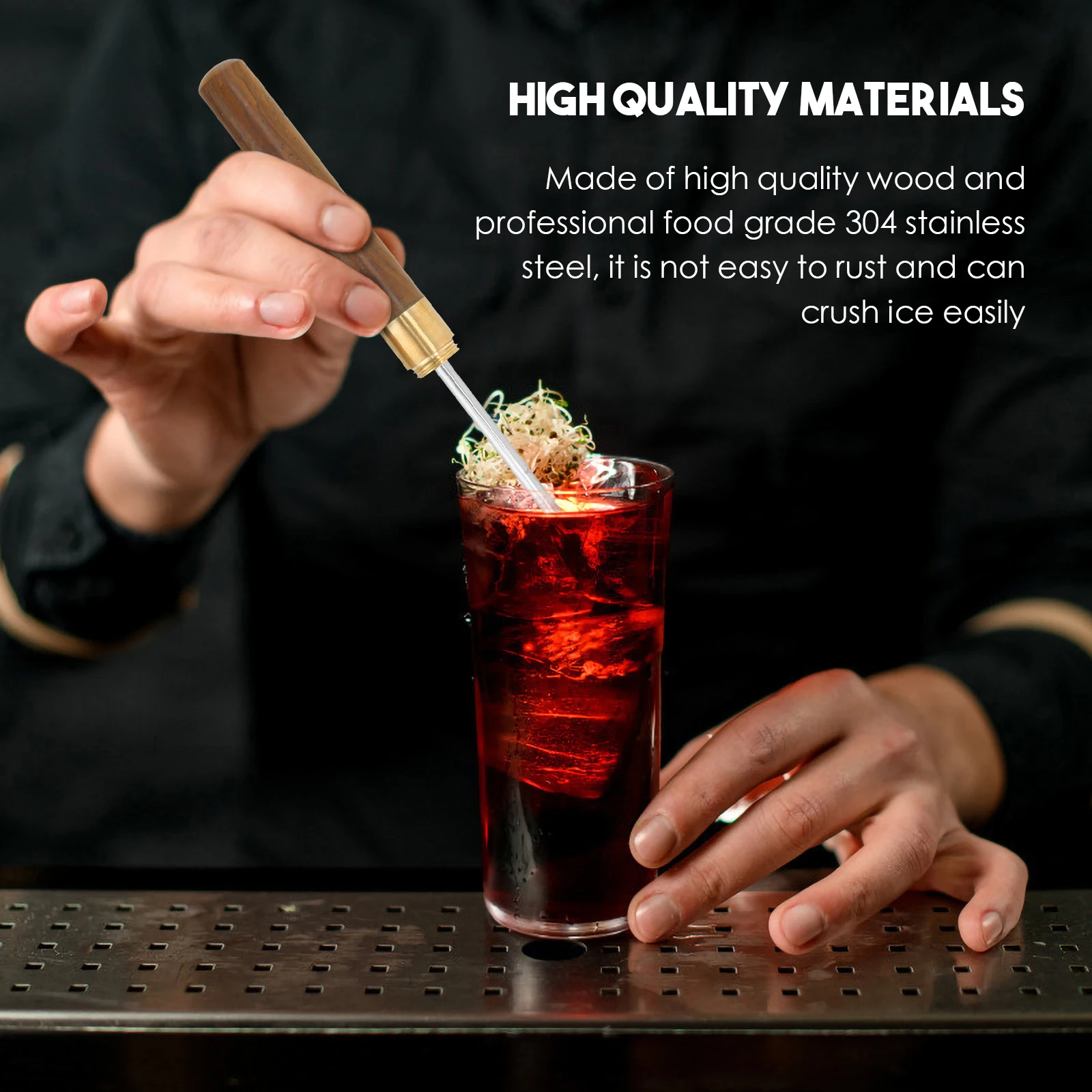 Stainless Steel Ice Pick With Wooden Handle Manual Ice Carving Tool Home Crushers Cone Bar Bartender Tool Kitchen