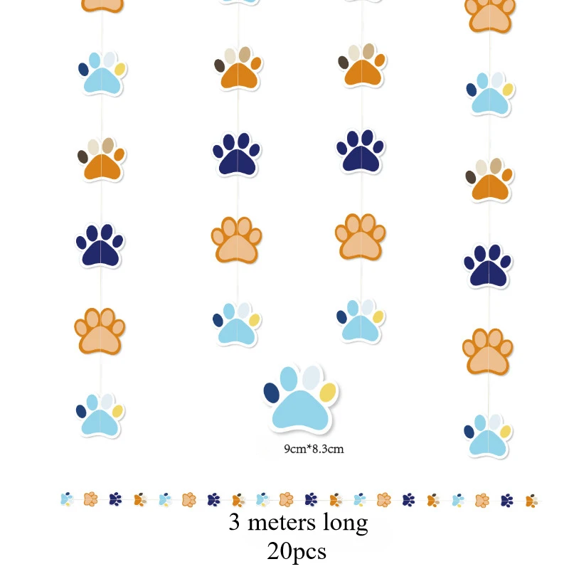 Orange Blue Doggy Footprint Polka Dots Paper Hanging Streamer Garlands Backdrop for Doggy Pet Themed Birthday Party Decoration