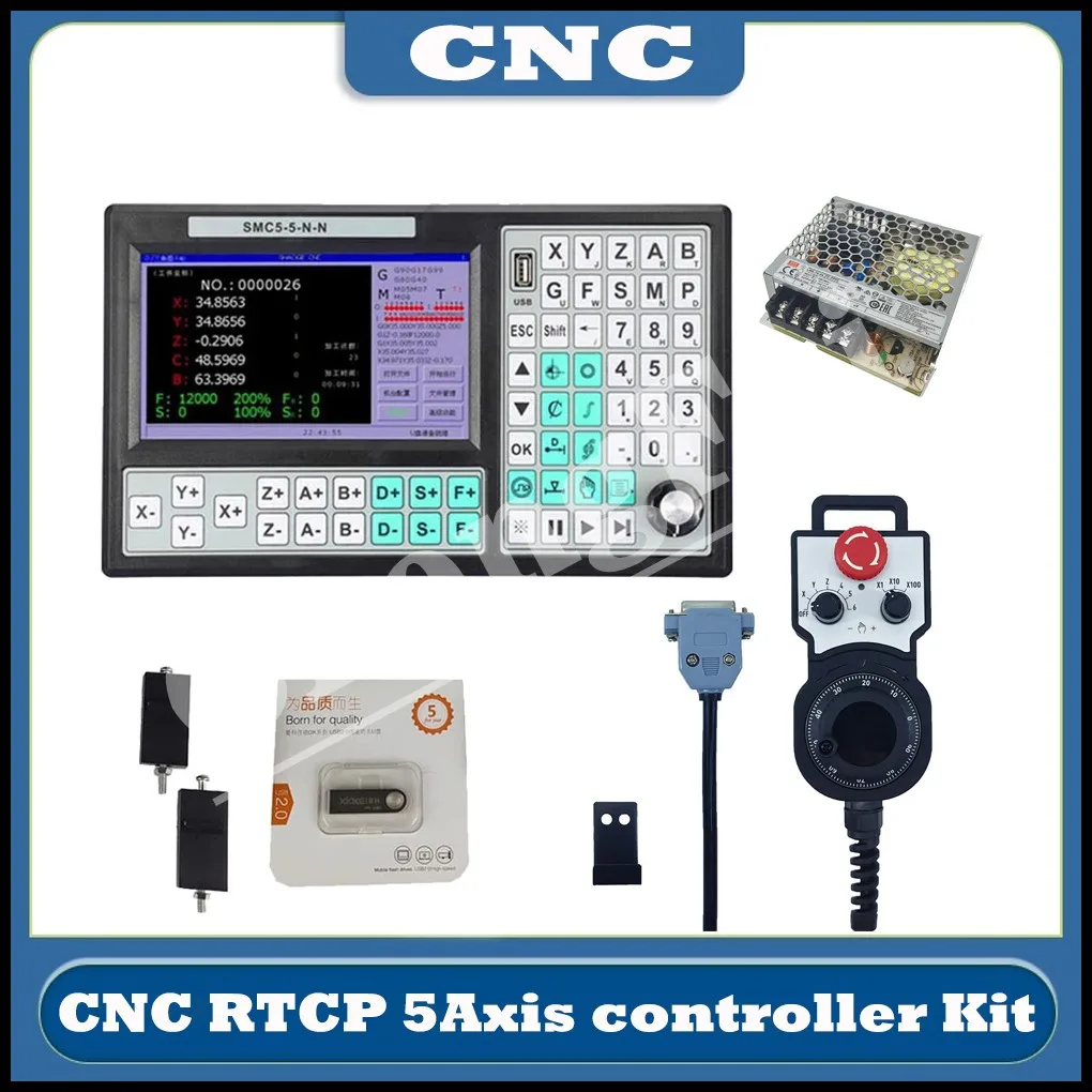 

CNC SMC5-5-N-N 5-axis RTCP offline USB controller 500KHz G-Code 7-inch large screen 6-axis handwheel replaces Mach3 Cyclmotion