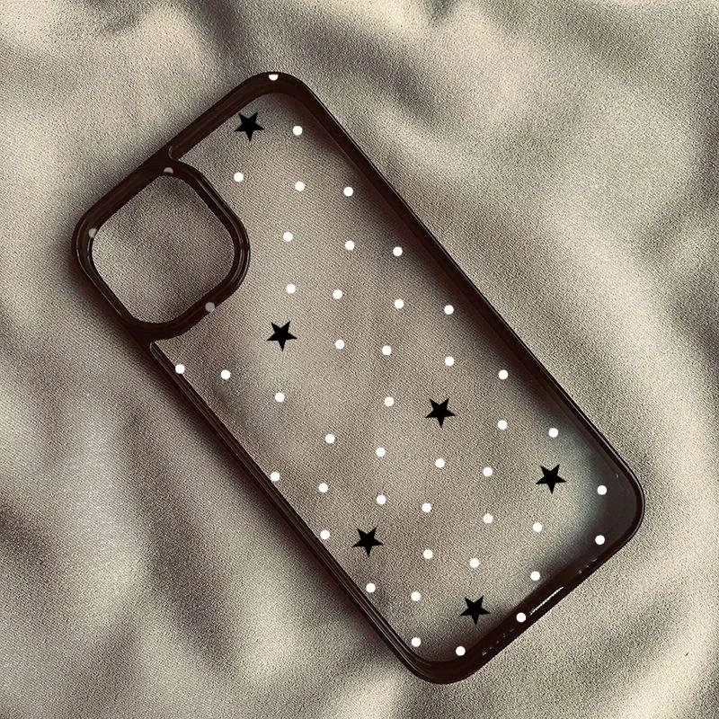 Chic Korean-Style Blue Star & White Polka Dot Phone Case