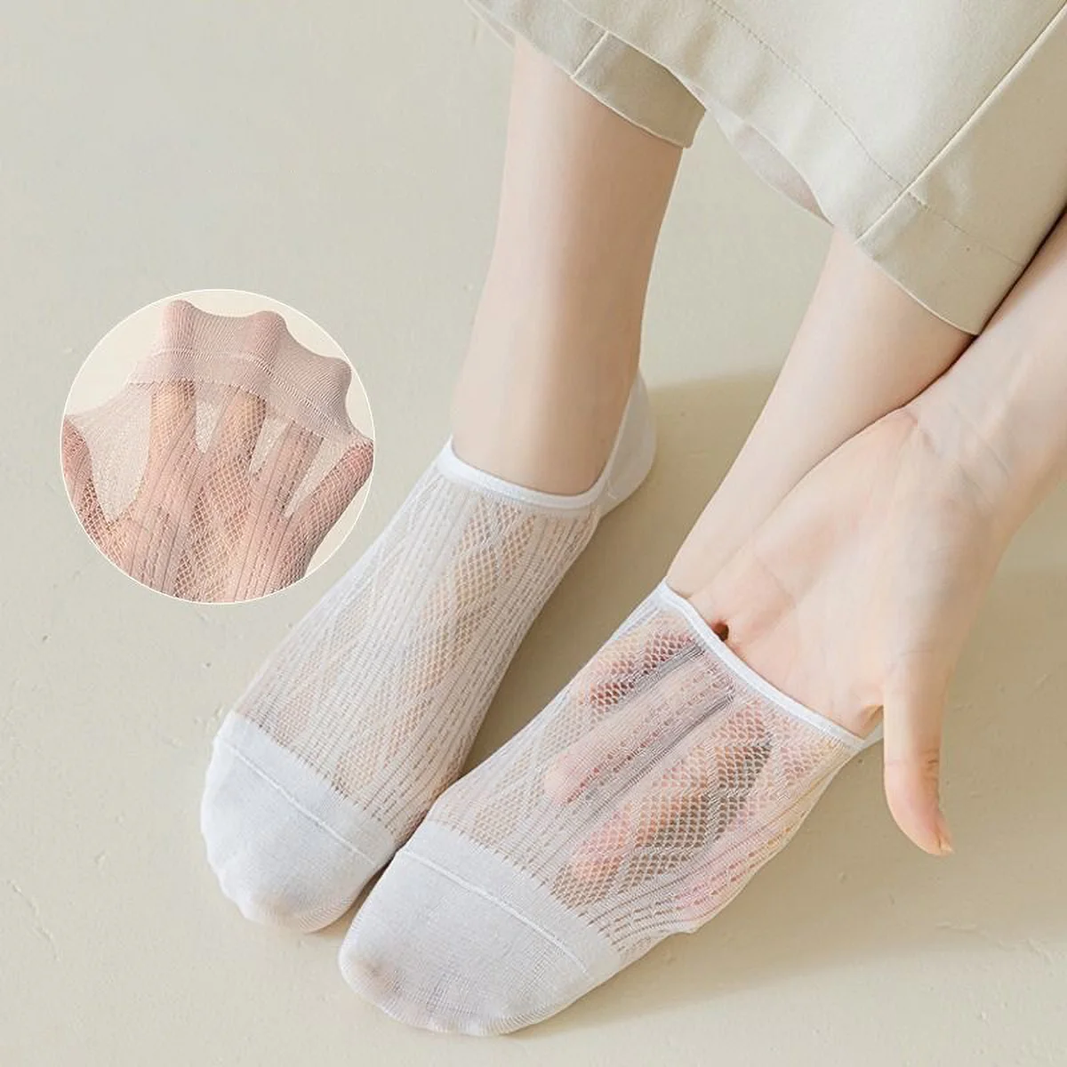 5 Pairs Women Summer Thin Invisible Socks Silicone Non-slip Mesh Breathable Boat Sock Low Cut No-show Female Slippers Socks