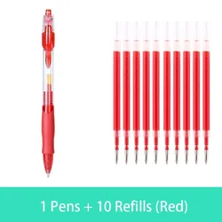 Retractable Gel Pen Set with Replaceable Refills - Large Capacity Ink in Black, Red, and Blue (1 Pens 10 Refills)