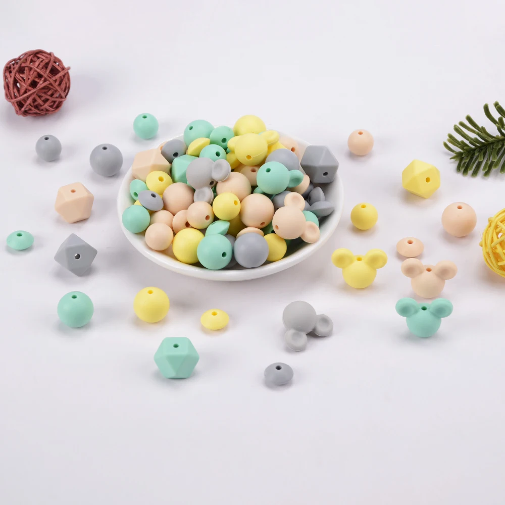 LOFCA 미키 실리콘 루즈 비즈, 식품 등급 젖니 장난감, 부드러운 씹는 젖니, BPA 프리, DIY 젖니 장난감, 96 팩