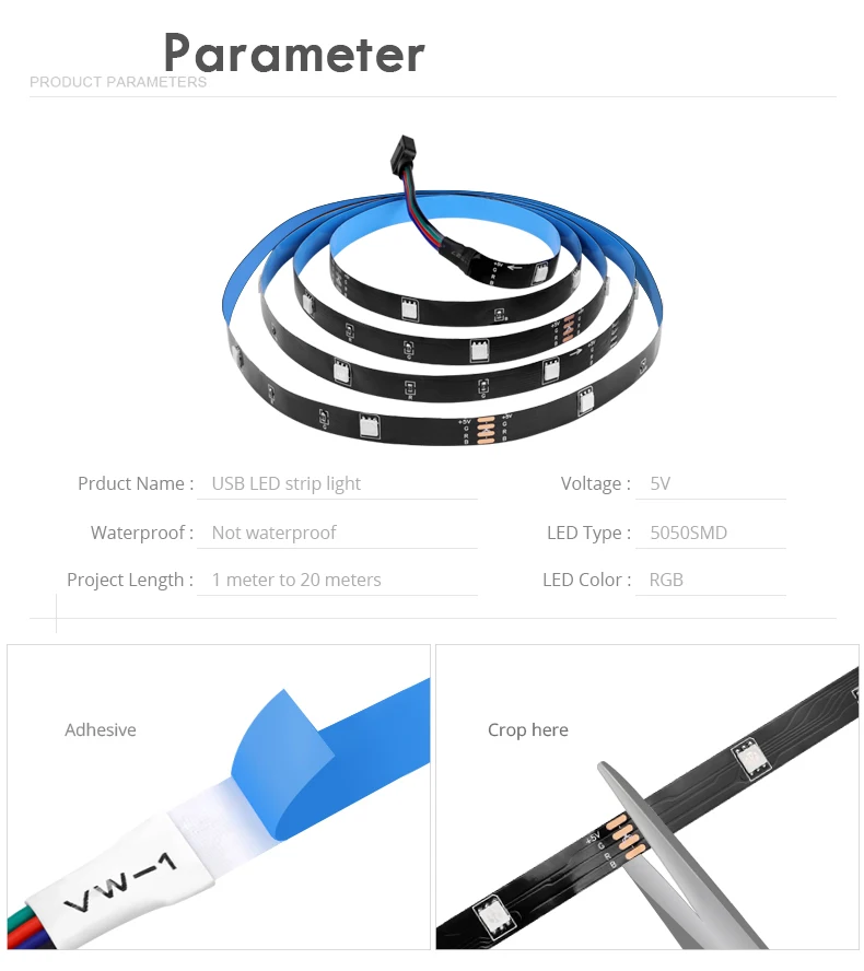 Description Picture 3 of itemBluetooth RGB Lights DC5V USB LED Strip Light 18LEDs/M Flexible TV Backlight Lamp 5050 LED Tape Diode Phone APP 1-20m For Room