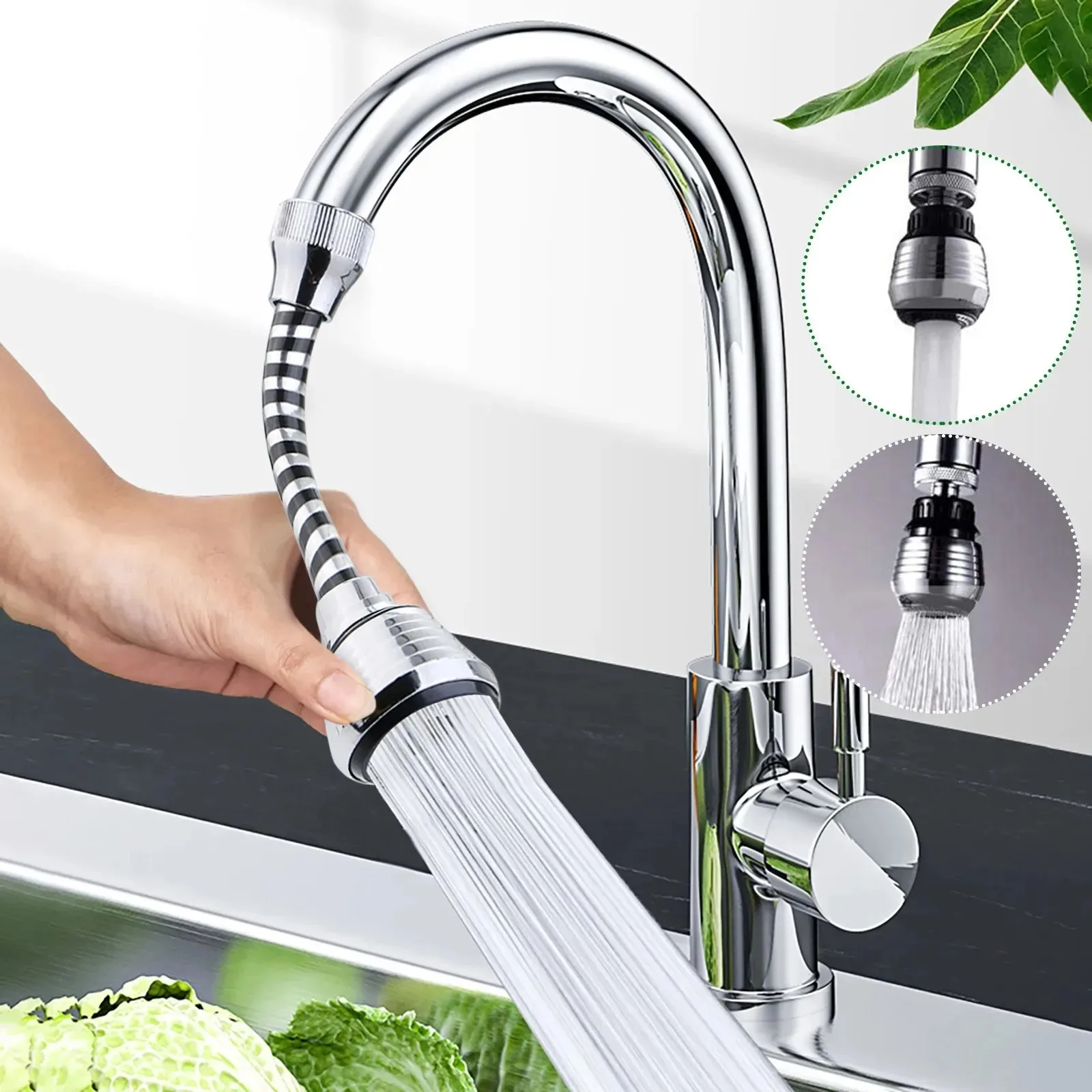 1-5PCS Kitchen Stainless Steel Faucet Showerhead Water-Saving Device Extended Rotating Splash Proof Showerhead Extender Aerator 3