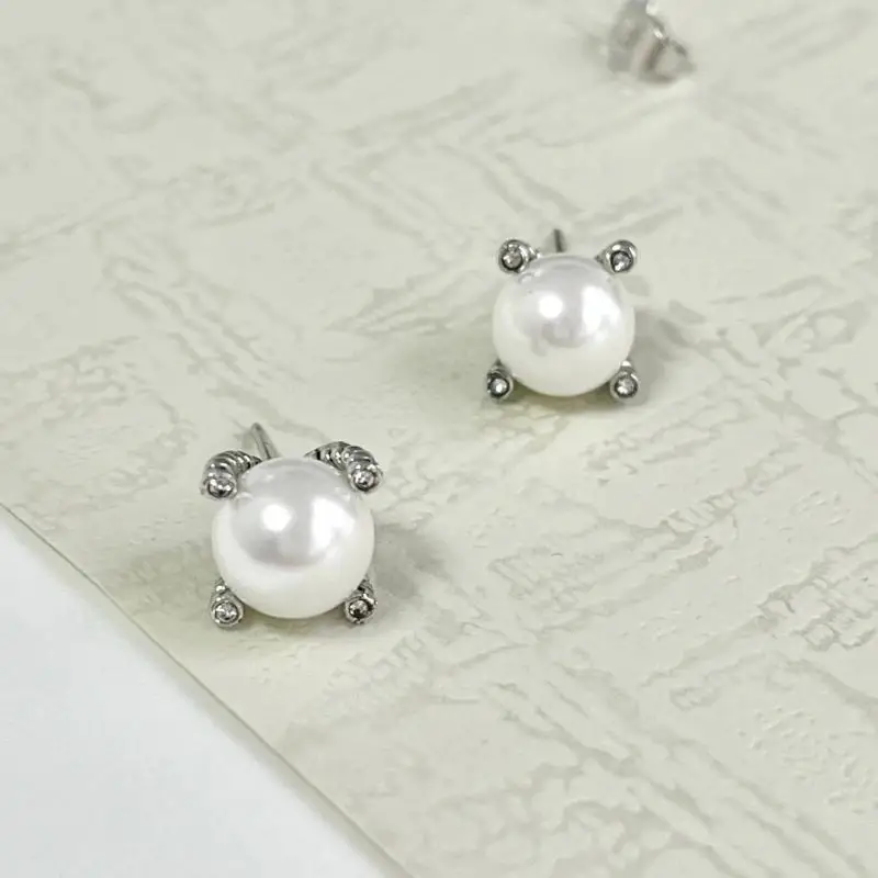 925 Sterling DY Gold Hook Twisted Wire Buckle Pearl Earrings Silver with 14K Yellow Plated