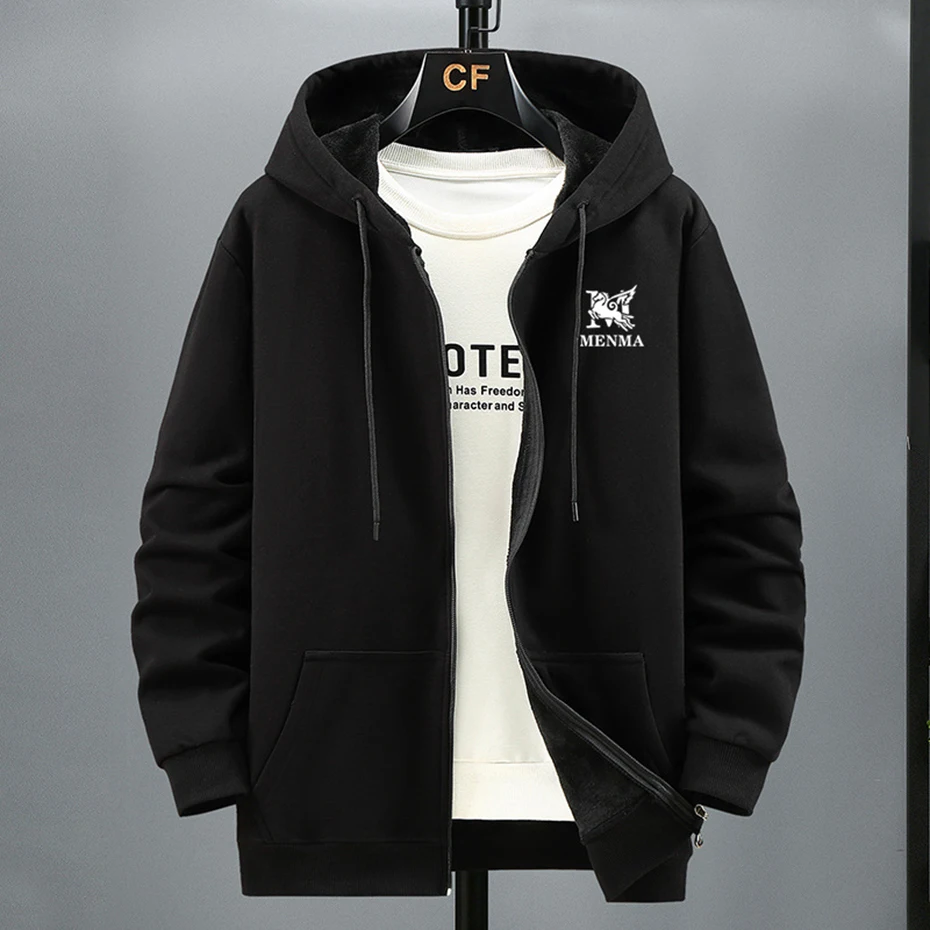 Men's Plus Size Hoodies Jacket Winter Fleece Warm Hooded Sweatshirt Big Size 12XL Coat Man Casual Loose Hoodie 10XL 9XL