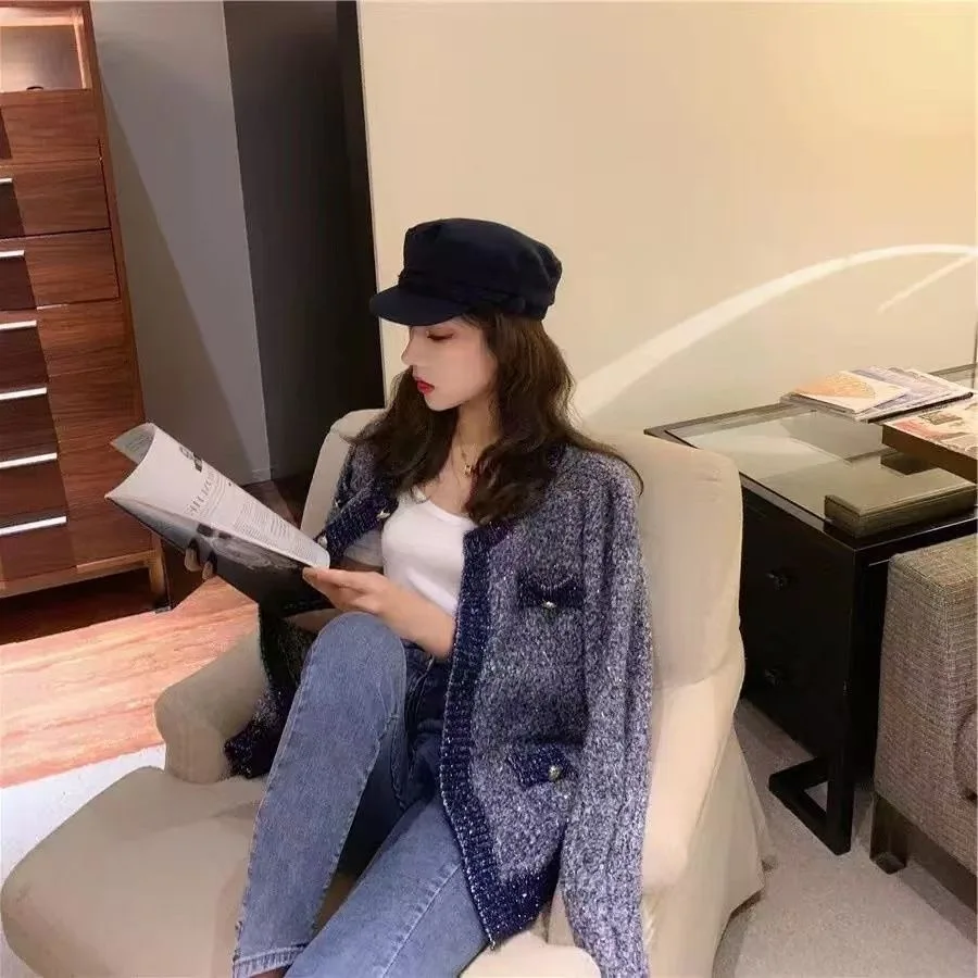 Women Sweater Spring and Autumn Fragrant Knitted Cardigan Stacked with Ethnic Style Small Unique Sweet Spicy Meat Covering Commuting