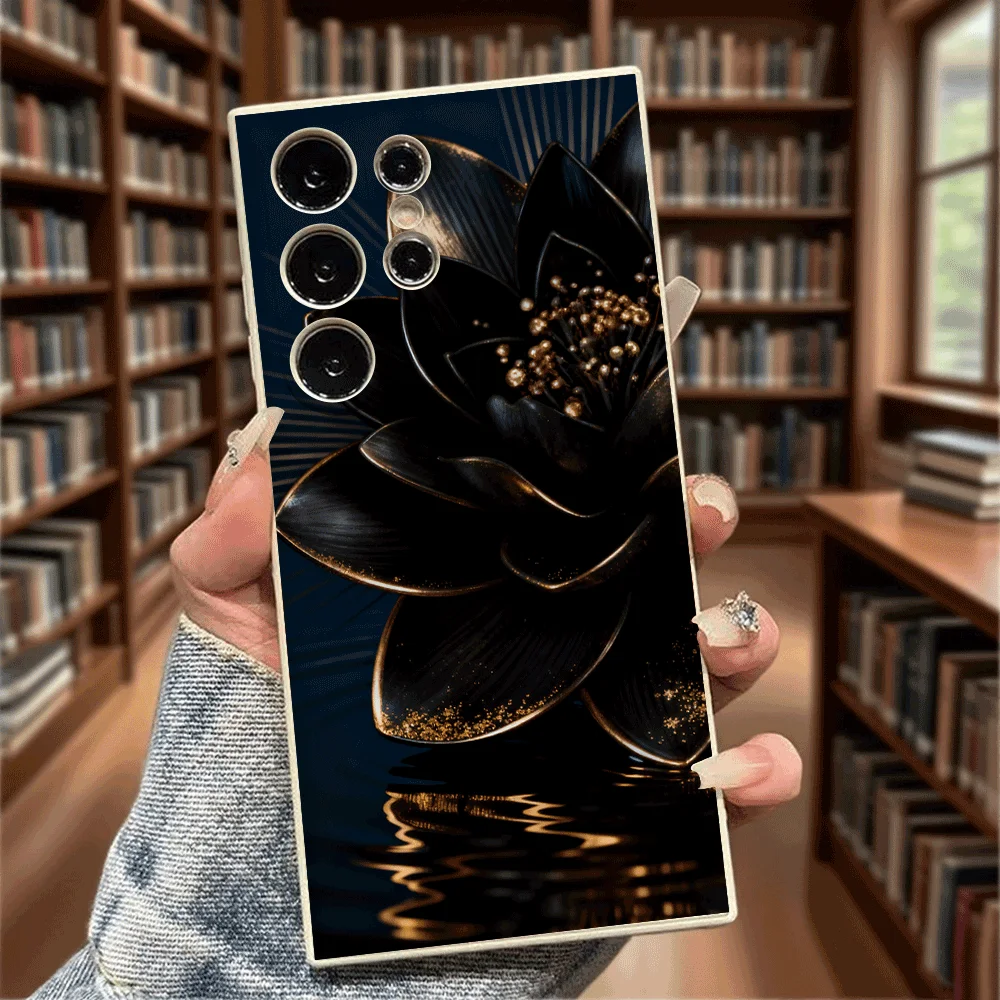 Elegant Black Gold Lotus Flower Shockproof Soft TPU Slim-Fit Case