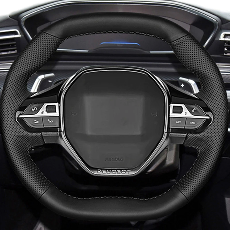 

And-Stitched Non-Slip Leather Car Steering Wheel Cover For Peugeot E-208 2020 508 208 3008 4008 5008 2016-2019