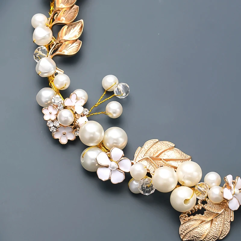 Fashion Women Pearl Crystal Tiara Boho Bridal Hairbands Jewelry Accessories For Wedding Photo Party Gift Hair Ornaments