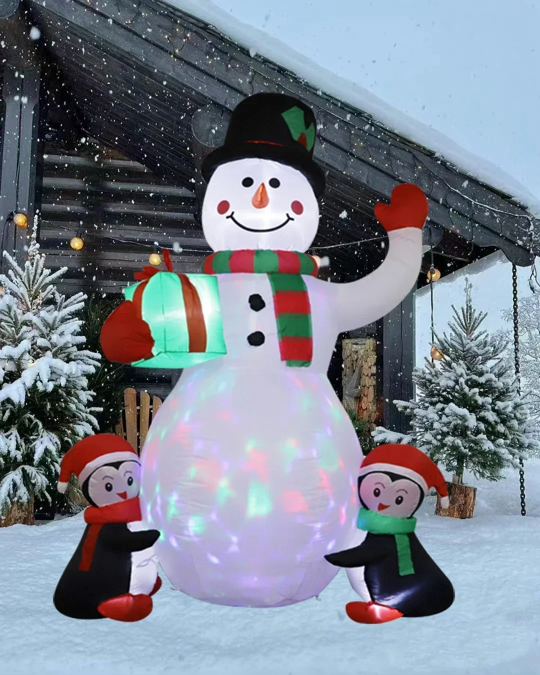 TEPENAR Opblaasbare sneeuwpop 15 cm, buiten kerstdecoratie met warm witte LED-verlichting, opblazende sneeuwpop voor tuin, binnenplaats, feest, binnen en buiten gebruik