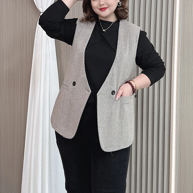 Woolen Vest Coat Women New Fall New Plus Size Fashion Slim Double Breasted Suit Waistcoat 2423