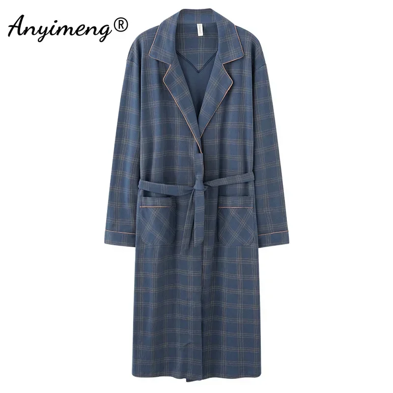 플러스 사이즈 4XL 가을 겨울 남성용 새 가운 남성용 양질 남성용 가운 벨트 목욕 가운 남성용 Kintted Cotton Luxury Sleepwear