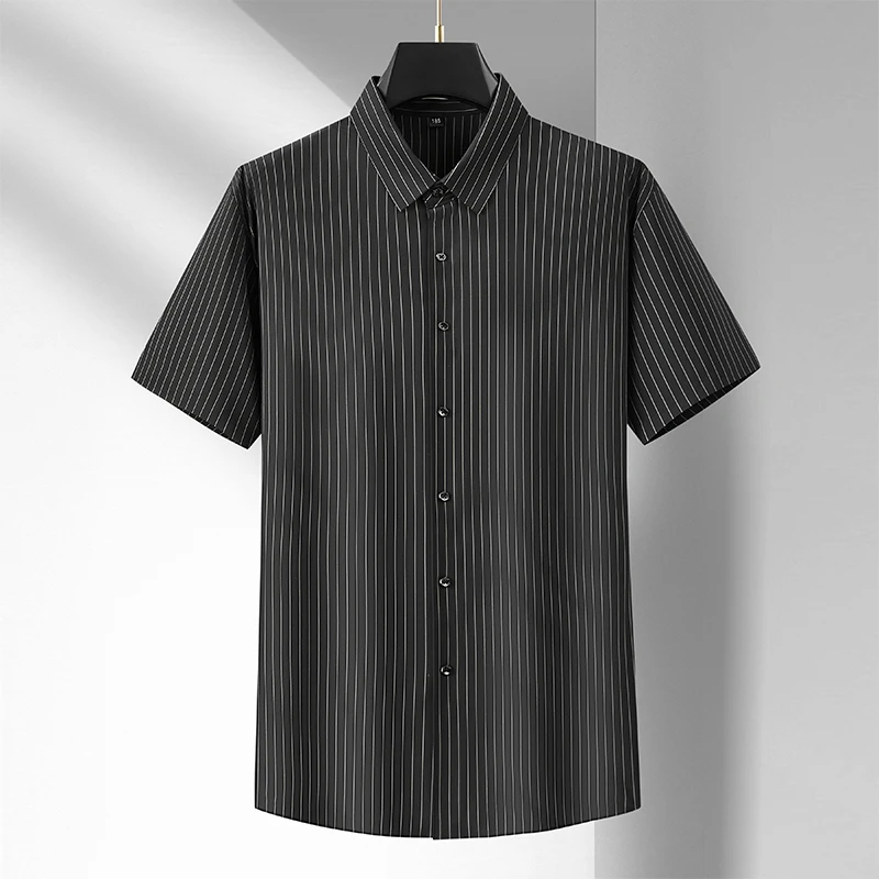 Men Shirt Striped Dress Short Sleeve Summer Oversize 6XL 7XL 8XL 10XL Plus Size Cold Thin Casual Soft Male Loose High Quality