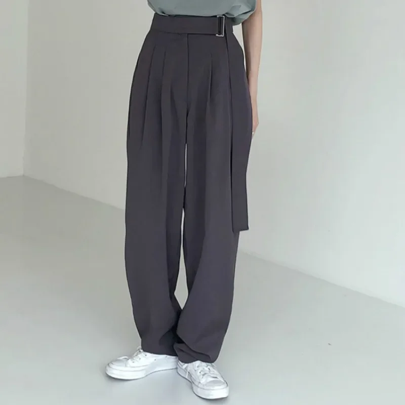 Autumn Winter Women Korean Casual High Waist Wide Leg Loose Solid Long Pants with Sashes Office Ladies Suit Pants Streetwear New