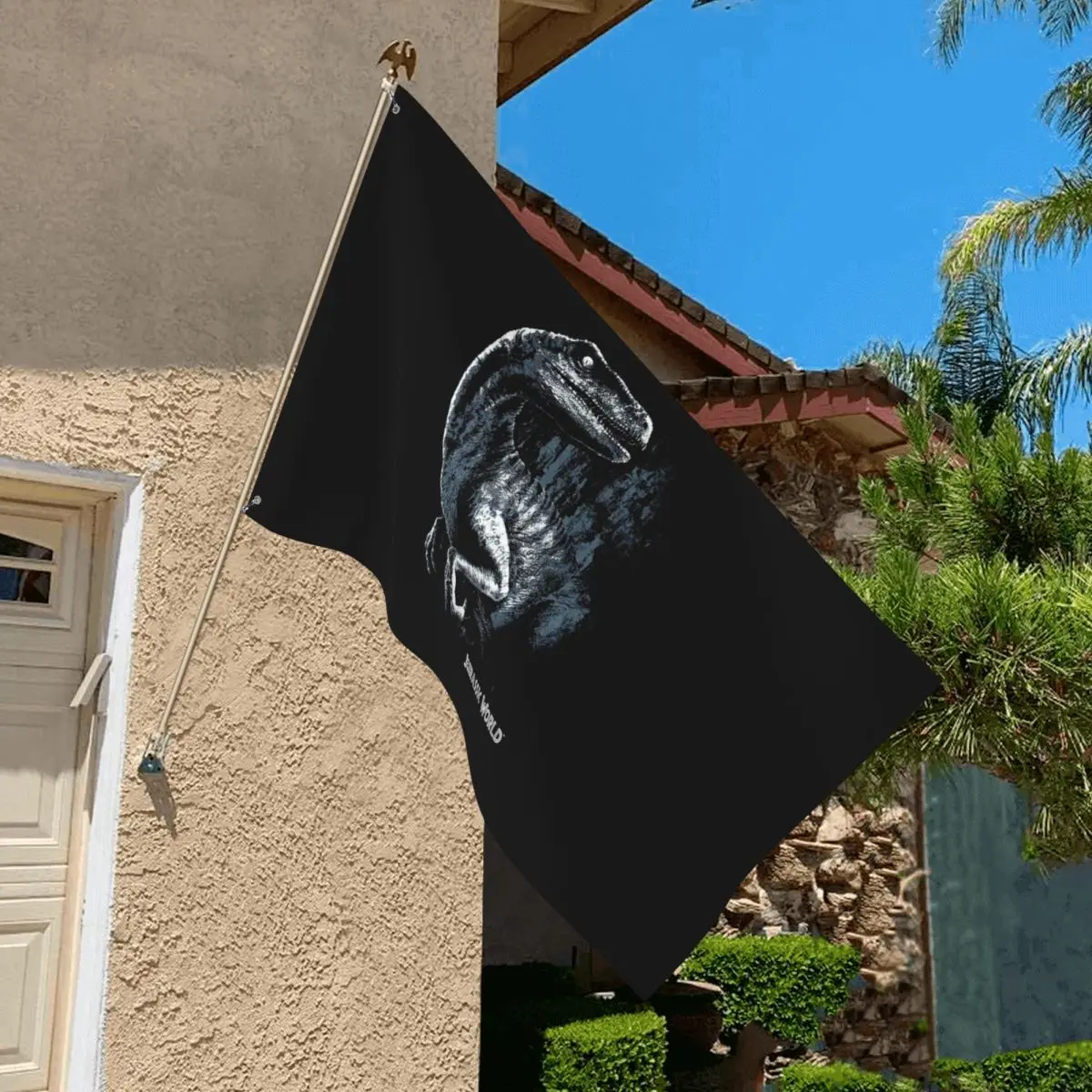 Jurassic World Park Velociraptor Head Con Logo Outdoor Banner 150X90Cm Per La Celebrazione Big Flag House Yard Decoration Banner