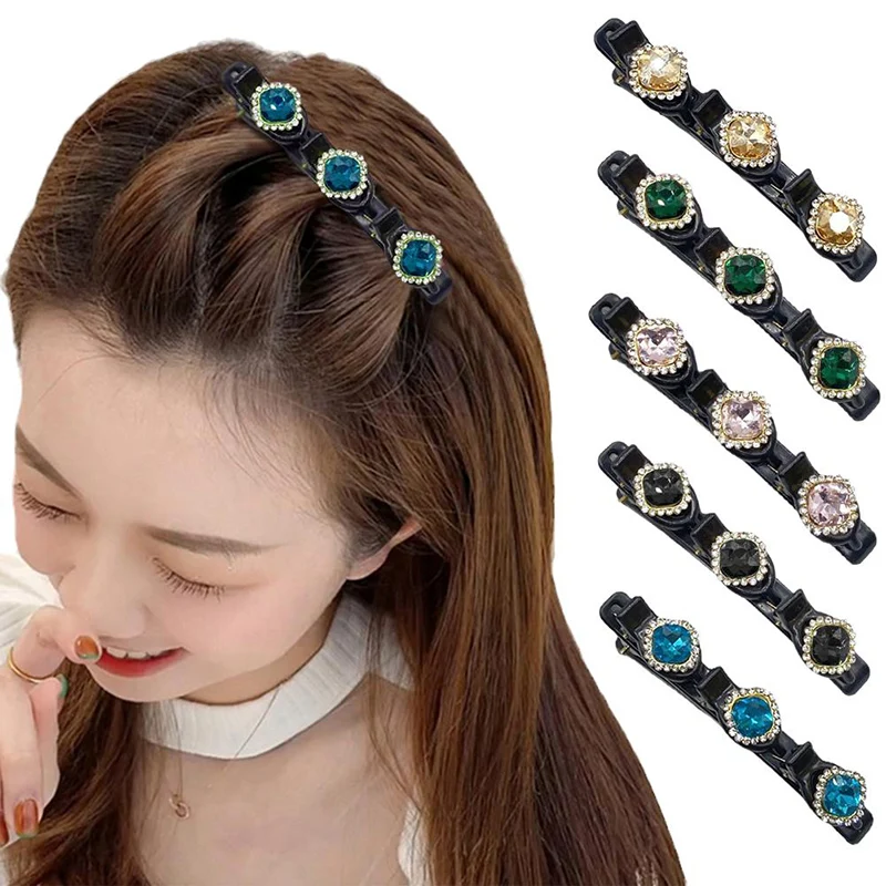 Crystal Stone Braided Hair Clips Acrylic Rhinestone Hair Clips