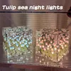 Romantic Tulip Mirror LED Night Light DIY Pink Blue Purple Atmosphere Light Acrylic Square Shape for Home Bedroom Party Decor 5