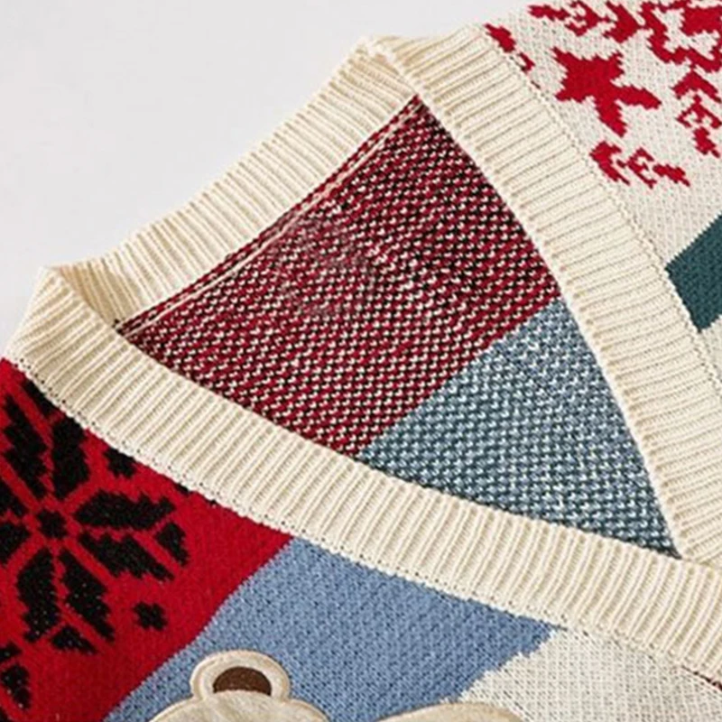 Bear Embroidery Cardigan Sweater for Men Winter Japanese Style Cartoon Hip Hop Loose Women Knitwear Coats Vintage Cardigans