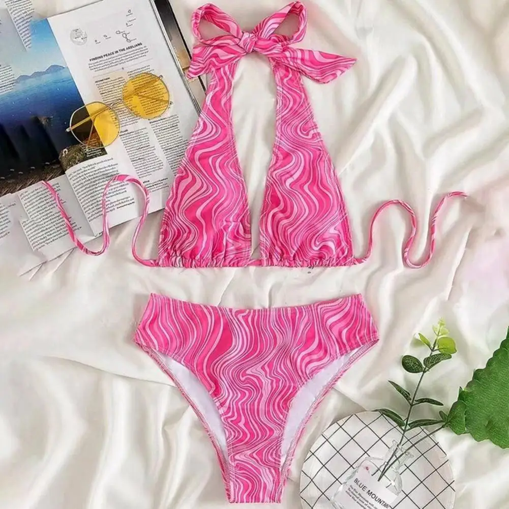 

Beach Bikini Set Charming Beachwear Halter Neck Holiday Beach Bathing Suit Lady Garment Bikini Set Beach Bathing Suit