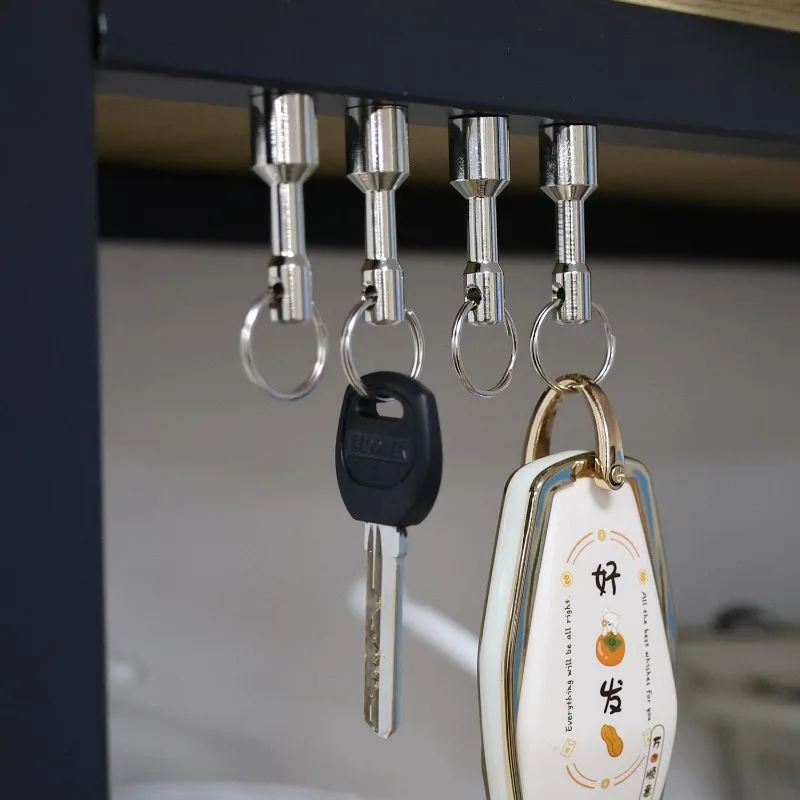 1/20pcs Strong Magnetic Keychain with Metal Ring Anti Loss Keys Wall-mounted Heavy Duty Magnet Hooks Home Office Storage Racks
