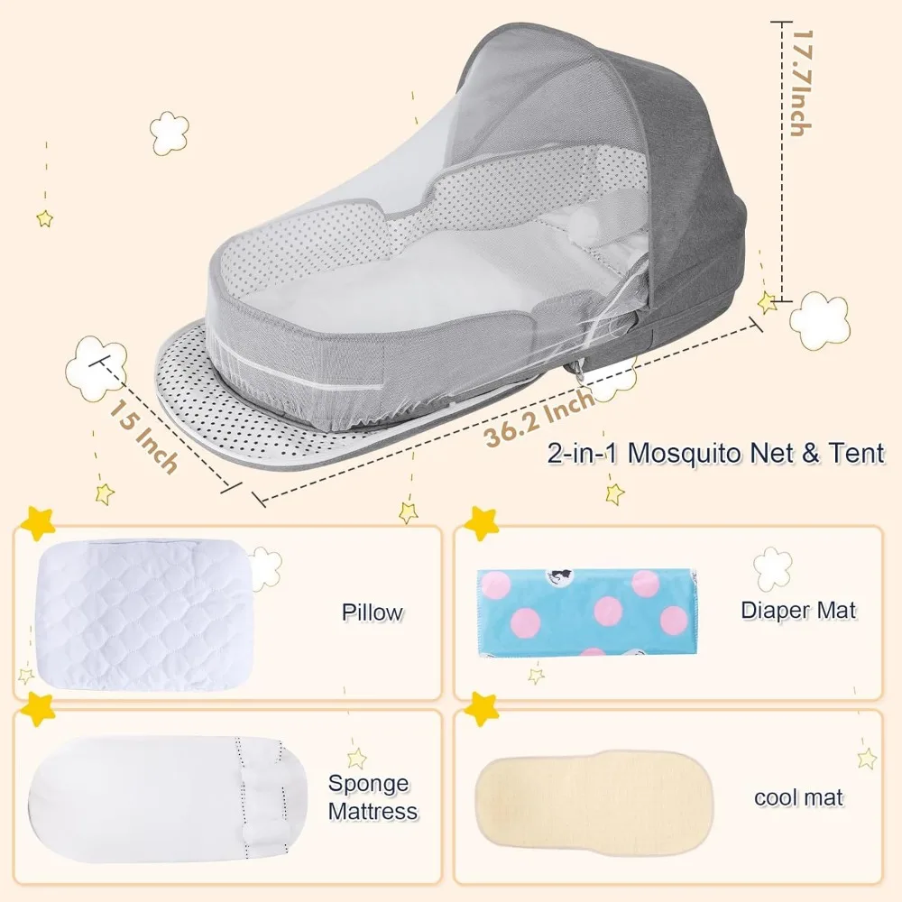 Baby Travel Bassinet Portable Bassinets - Foldable Baby Co-Sleeping Bed Lightweight Travel Pod Infant Travel Bed 4