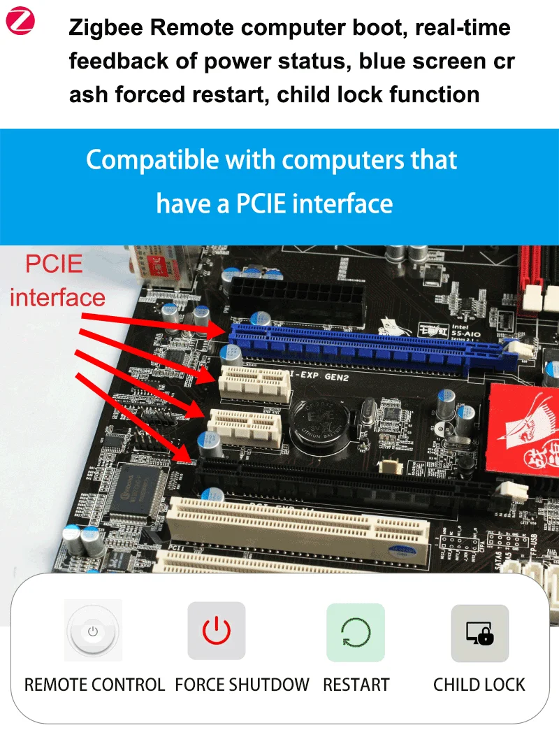 Tuya Smart ZIGBEE PCIE Control Card - Remote PC Power On/Off via App, Schedule