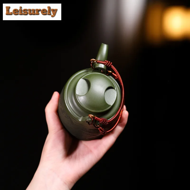 300ml Traditional Yixing Purple Clay Teapots Handmade Lifting Handle Pot Raw Ore Green Mud Tea Making Kettle Zisha Tea Set Tea