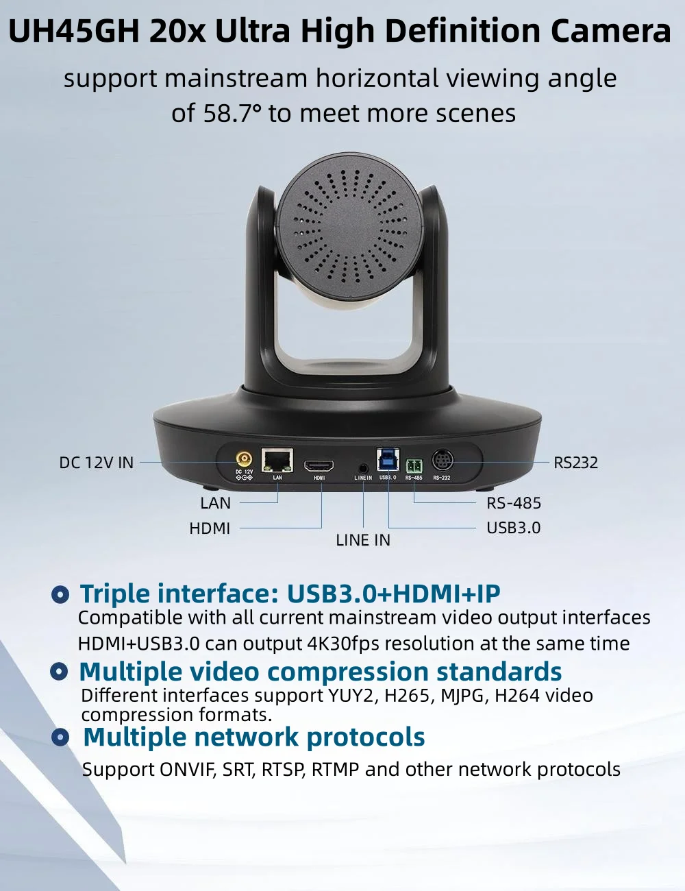 USB 3.0 화상 회의 카메라 4K UHD 8MP Ptz 카메라 30FPS 20X 줌 Ptz Confer HDM1 IP 라이브 스트리밍