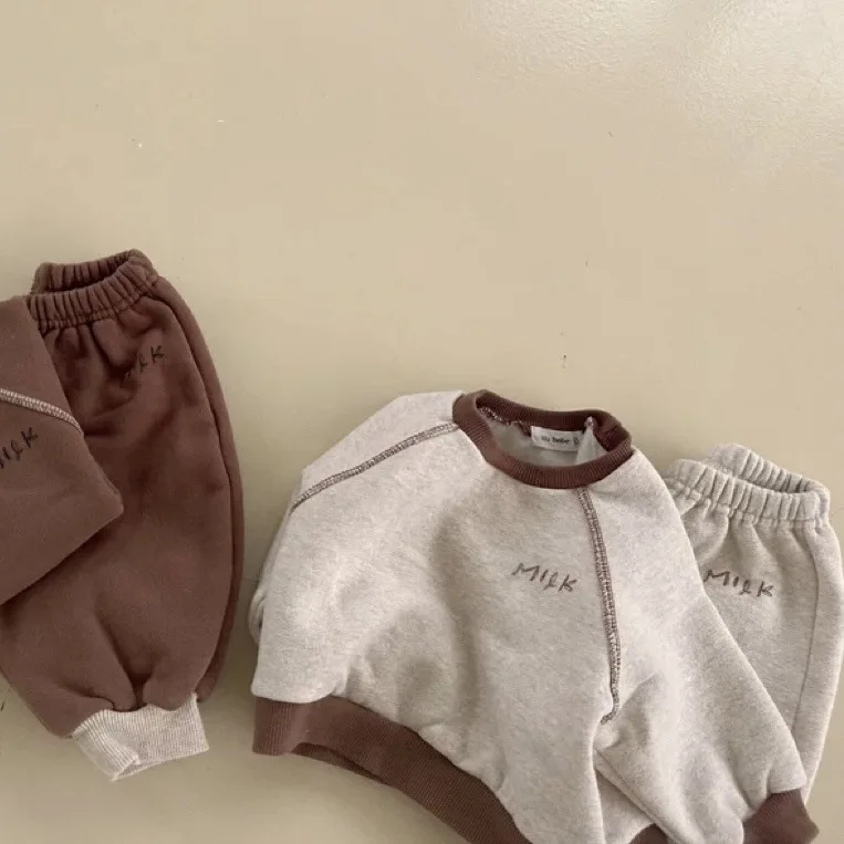 Autumn Winter Boy Girl Baby Fleece Thicken Long Sleeve Sweatshirt Children Plus Velvet Warm Tops Kid Retro Cotton Pullover Shirt
