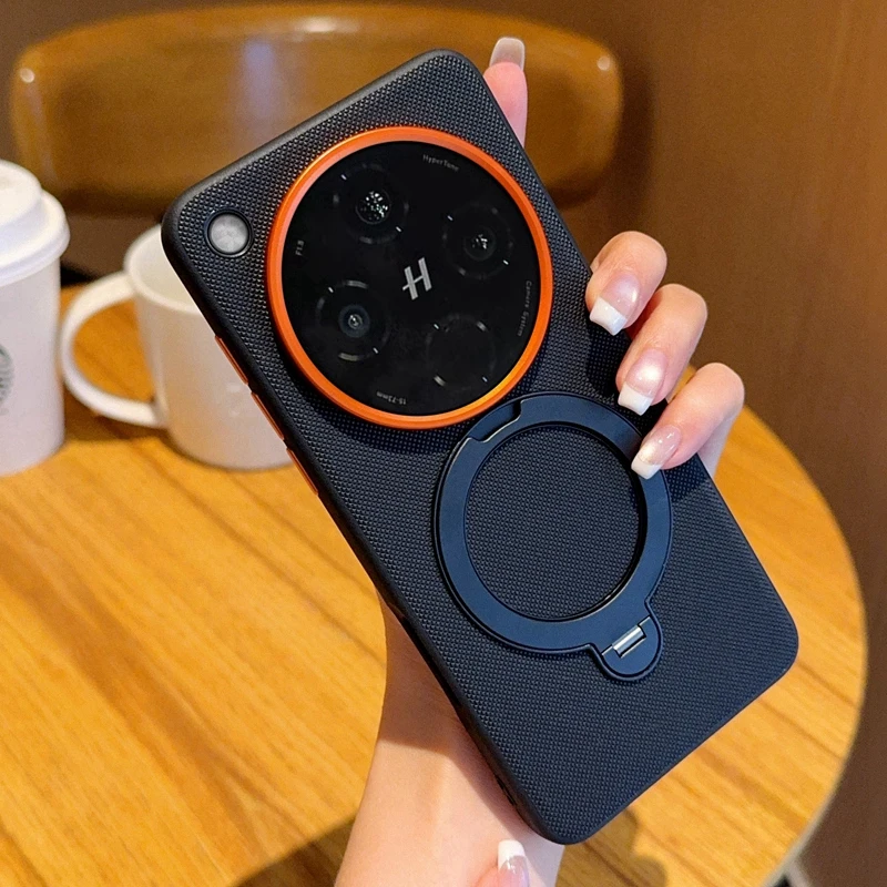 ELVEV Magnetic Luxury Leather Phone Case with Rotatable Ring Stand