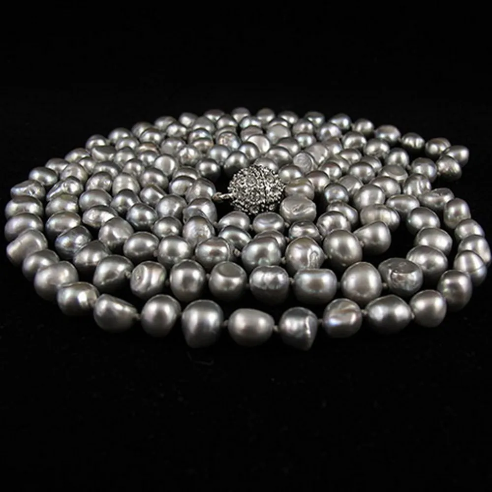 Hand knotted 7-8mm gray baroque freshwater pearl necklace 120cm for women fashion jewelry
