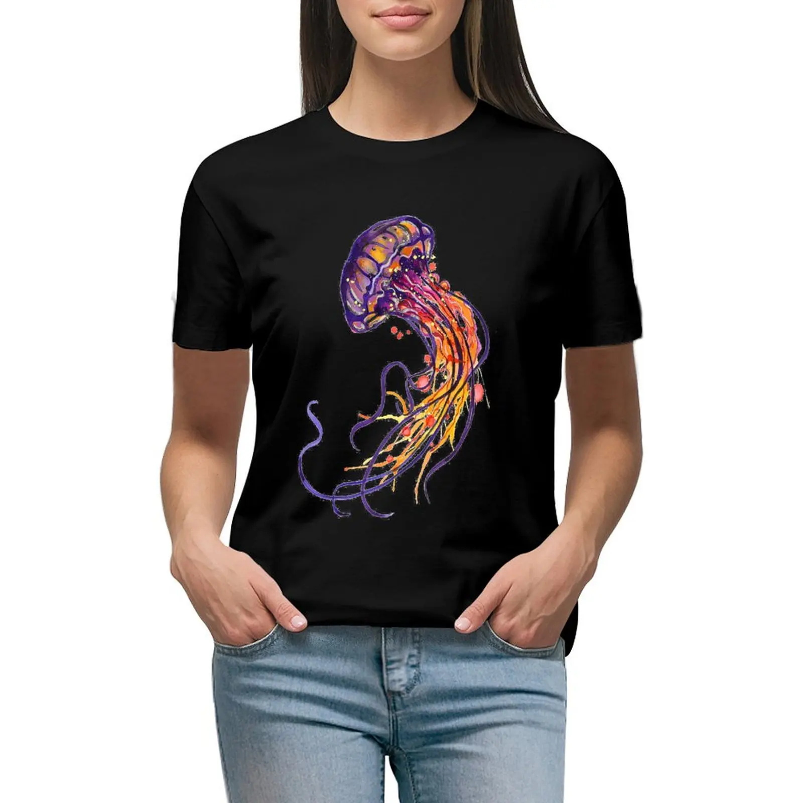 

Jellyfish Watercolor T-shirt vintage clothes graphics Women t shirt