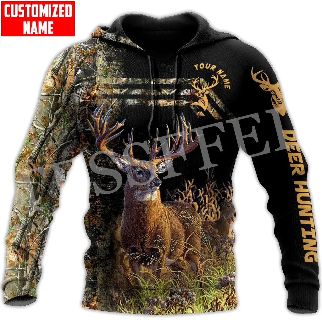 

Custom Name Deer Hunting Animal Hunter Camo Cosplay Tattoo Retro 3DPrint Harajuku Casual Streetwear Pullover Jacket Hoodies X23