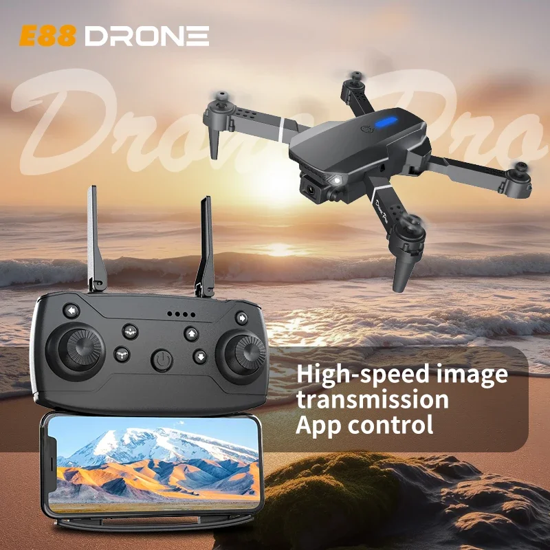 Drone E88 WiFi FPV avec Caméra HD et Retour Automatique - Idéal Débutant avec ses hélices en gros plan