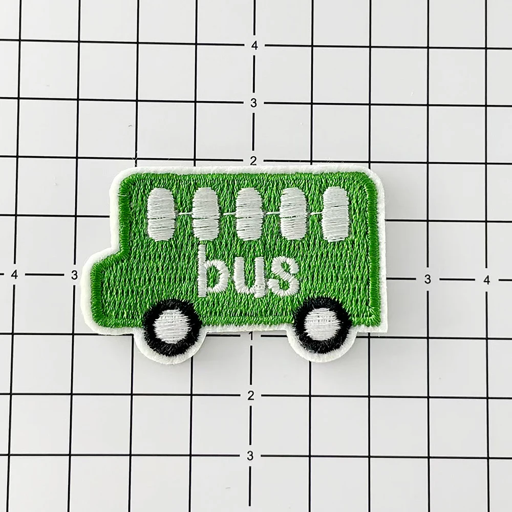 Green Bus Embroidered Patch for Clothing Iron on Sew Applique Cute ...