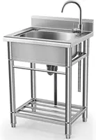 Sink Free Standing Single Bowl Kitchen Sink with Cold and Hot Water Pipe Stainless Steel Sink for Laundry Room Bathroom 1