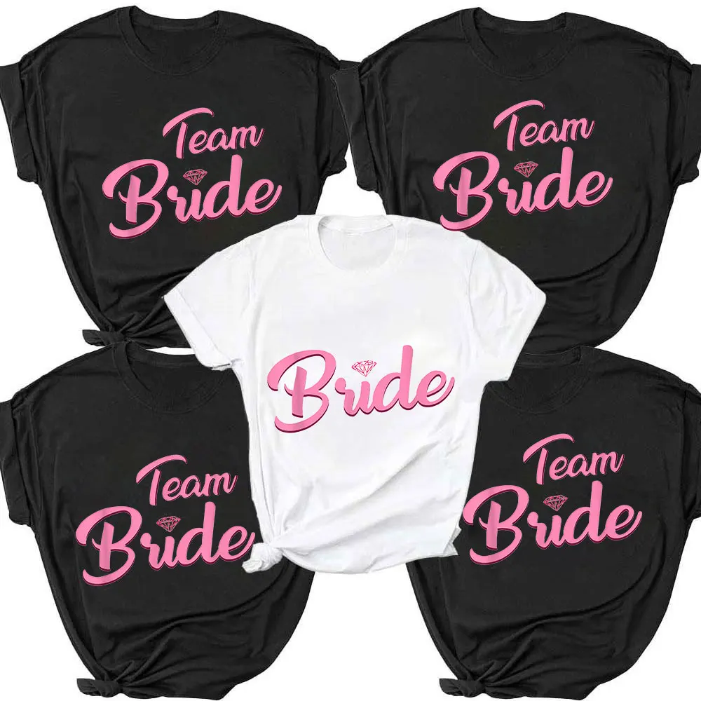 

Team Bride T-shirts Wedding Bridesmaids Designs Tshirt Casual Bachelorette Hen Do Party T-shirts Short Sleeve Women Summer Tees