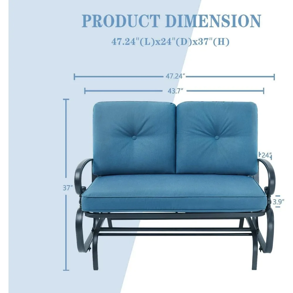 Outdoor Rocking Chair with Cushion Glider Bench for 2 Person Seating Loveseat Steel Frame for Porch Patio Garden