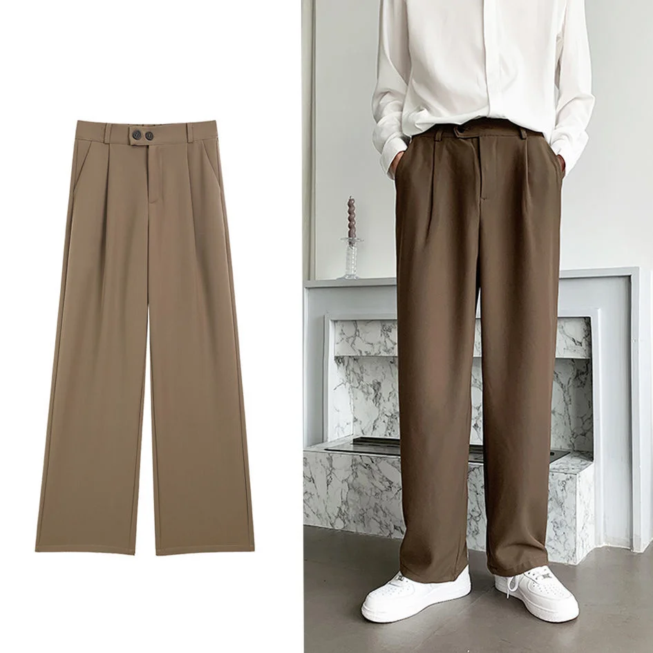 

2022 Men's Fashion Trend Formal Suit Pants Double Button Solid Color Casual Pants High-quality Brown/black Color Trousers M-2XL