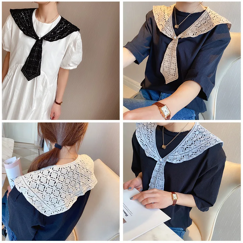 

Summer Fake Collars for Women Detachable Shirt False Collar Lapel Blouse Tops Neck Ties Hollow Small Shawl